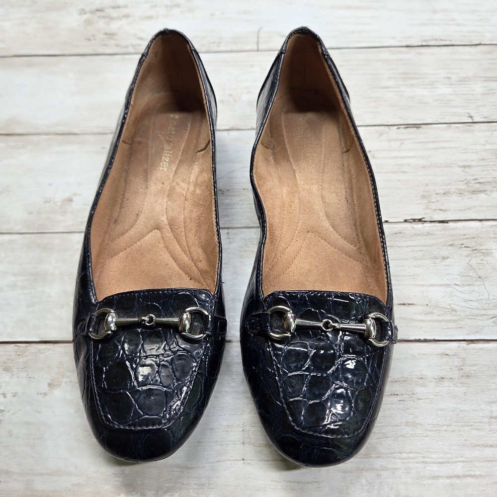 Naturalizer Cale Horsebit Loafer Flat Women 7M Navy Blue Croc Patent N5 Comfort